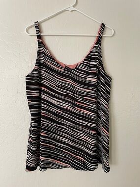 White House Black Market Black Striped V-Neck Reversible Blouse